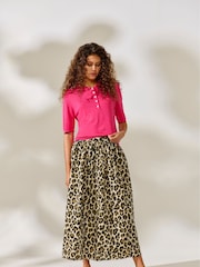 JDY Green High Waisted Leopard Print 100% Cotton Skirt - Image 1 of 4