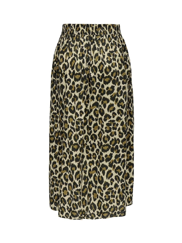 JDY Green High Waisted Leopard Print 100% Cotton Skirt - Image 4 of 4