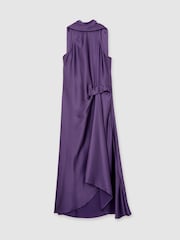 Reiss Purple Michelle Satin Tuck-Detail Cape Midi Dress - Image 2 of 7