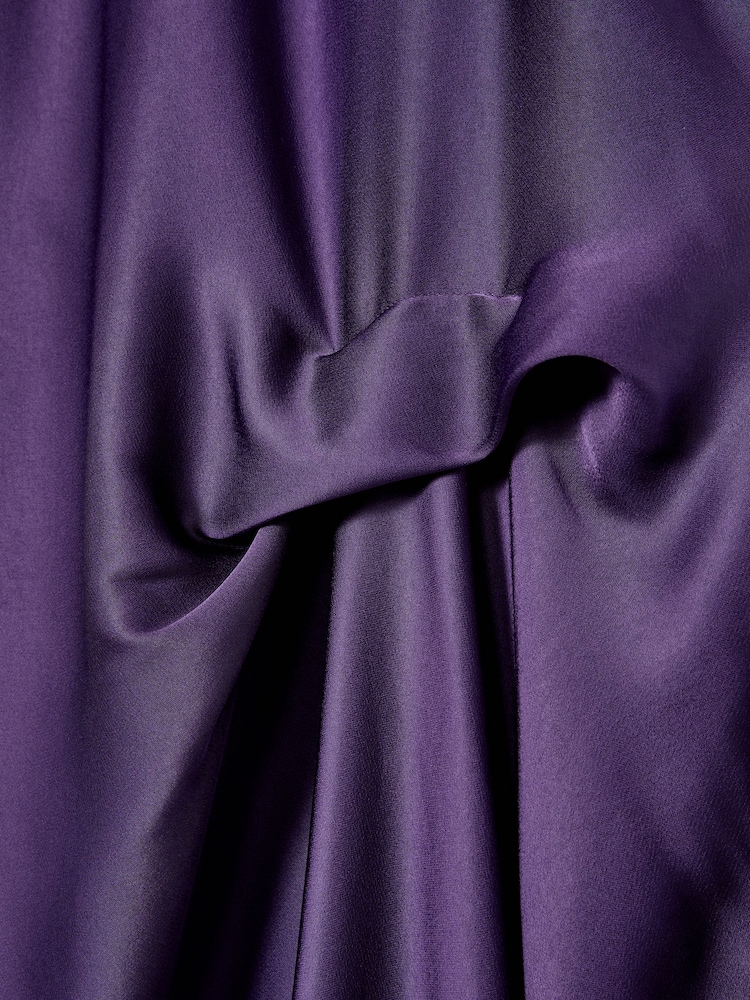 Reiss Purple Michelle Satin Tuck-Detail Cape Midi Dress - Image 7 of 7