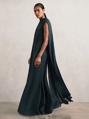 Reiss Teal Green Greta Crepe Cape Maxi Dress - Image 1 of 6