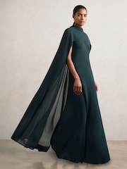 Reiss Teal Green Greta Crepe Cape Maxi Dress - Image 3 of 6
