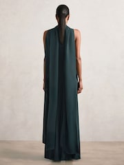 Reiss Teal Green Greta Crepe Cape Maxi Dress - Image 5 of 6