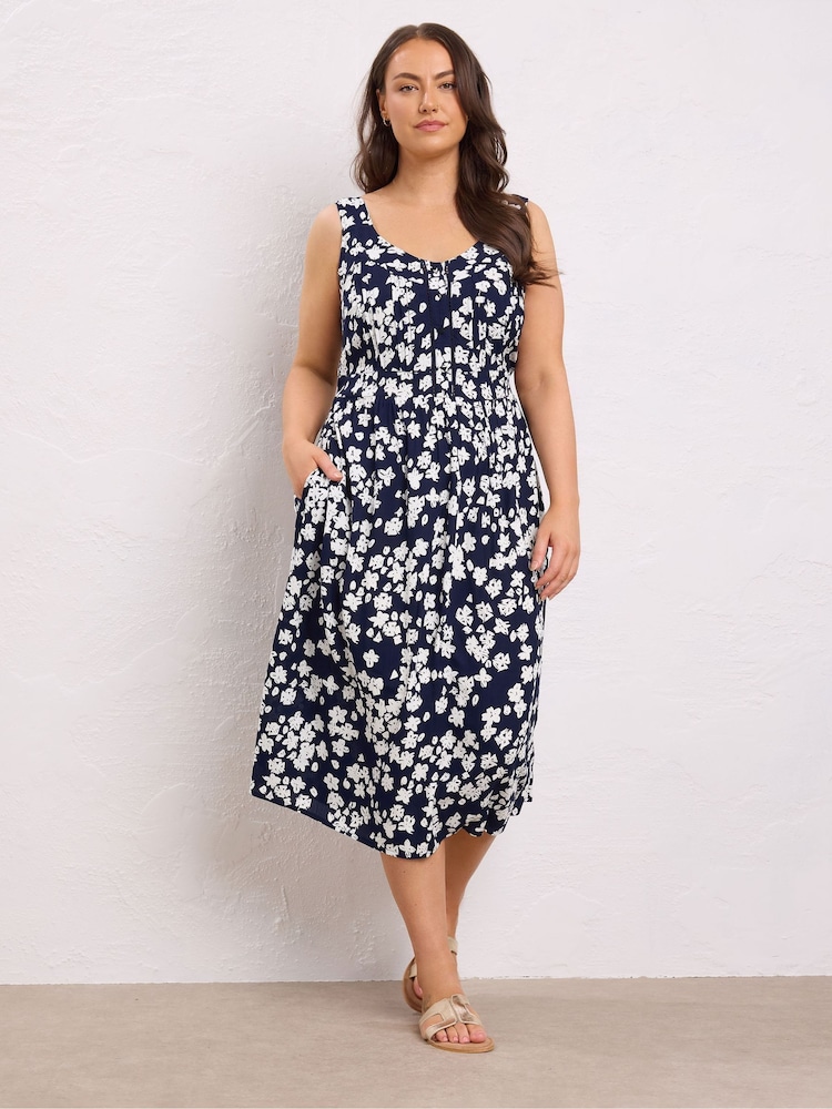 Evans Blue Crinkle Floral Sundress - Image 1 of 5