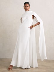 Reiss White Greta Crepe Cape Maxi Dress - Image 3 of 7