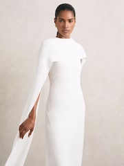 Reiss White Greta Crepe Cape Maxi Dress - Image 4 of 7