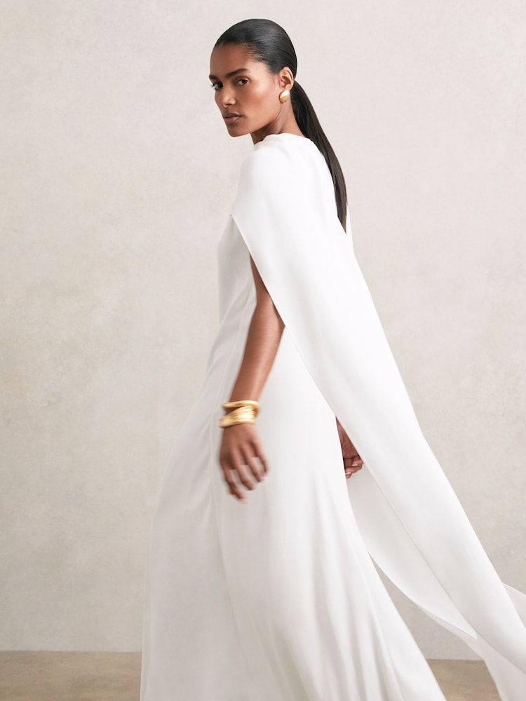 Buy Reiss White Greta Crepe Cape Maxi Dress from the Next UK