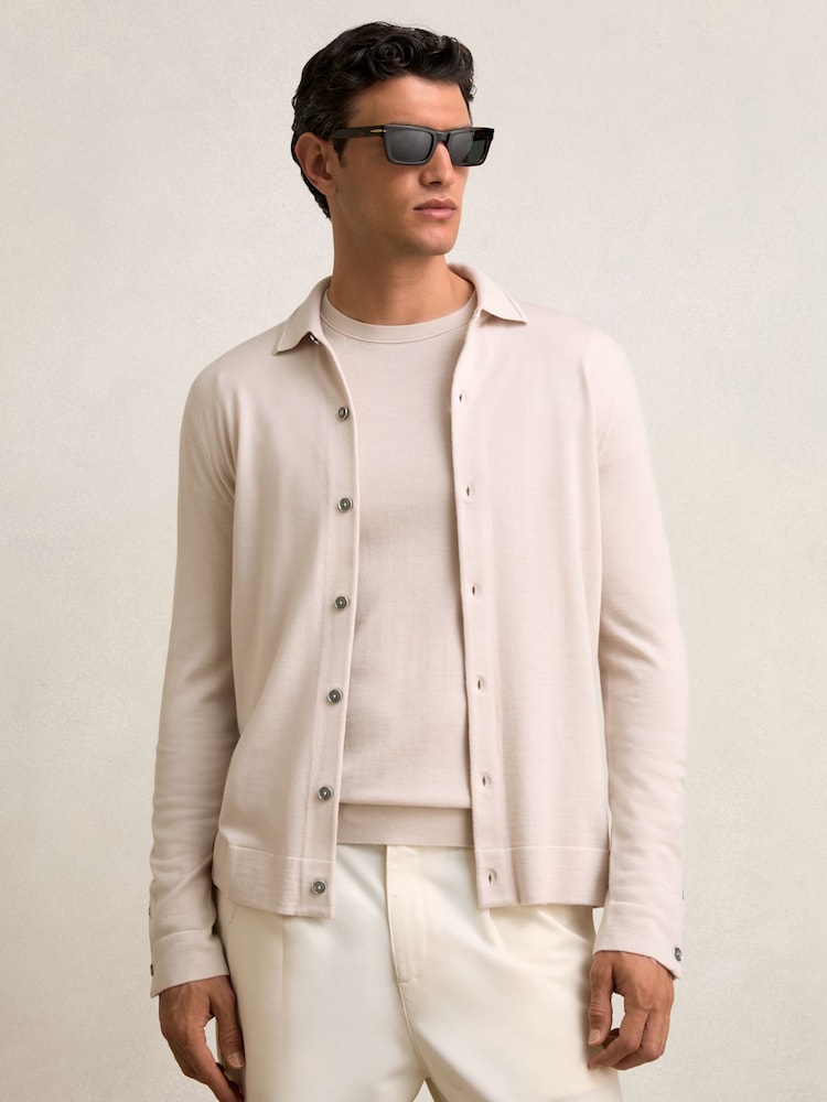 Reiss Beige Forbes Merino Wool Button-Through Cardigan - Image 1 of 6 Reiss Beige Forbes Merino Wool Button-Through Cardigan - Image 1 of 6