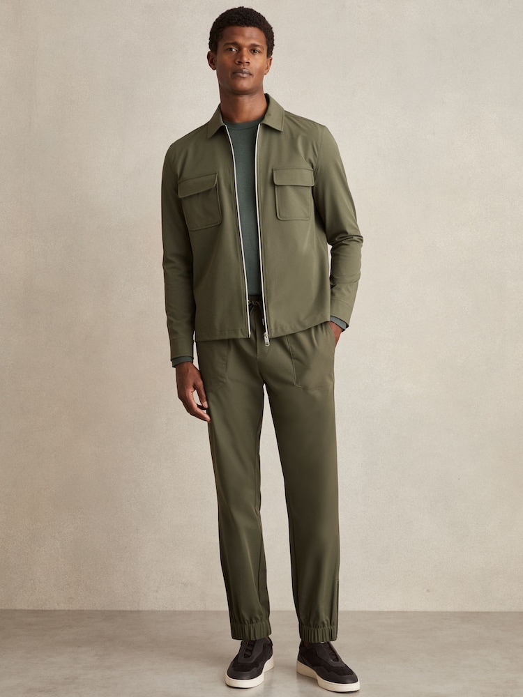 Reiss Green Climb Drawstring Technical Cuffed Trousers - Image 1 of 5