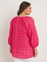 Evans Pink Half Placket Broidery 100% Cotton Top - Image 4 of 6