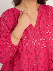 Evans Pink Half Placket Broidery 100% Cotton Top - Image 5 of 6