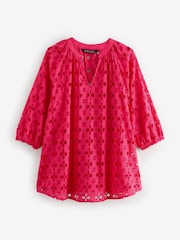 Evans Pink Half Placket Broidery 100% Cotton Top - Image 6 of 6