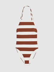 Reiss Brown/White Kennedy Stripe Cross-Back Swimsuit - Image 2 of 5