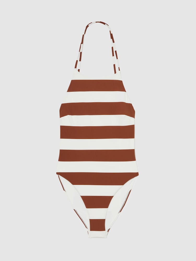 Reiss Brown/White Kennedy Stripe Cross-Back Swimsuit - Image 2 of 5