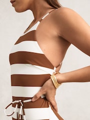 Reiss Brown/White Kennedy Stripe Cross-Back Swimsuit - Image 3 of 5