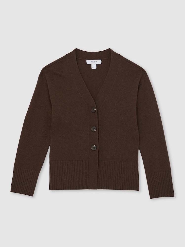 Reiss Chocolate Tyla Cardigan - Image 1 of 4