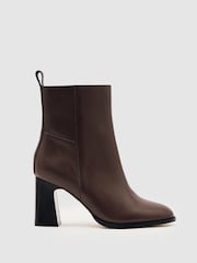 Reiss Brown Hana Leather Block-Heel Ankle Boots - Image 1 of 5