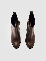 Reiss Brown Hana Leather Block-Heel Ankle Boots - Image 3 of 5