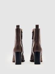 Reiss Brown Hana Leather Block-Heel Ankle Boots - Image 4 of 5