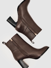 Reiss Brown Hana Leather Block-Heel Ankle Boots - Image 5 of 5