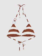 Reiss Navy/Brown Bridgette Stripe Halterneck Triangle Bikini Top - Image 2 of 6