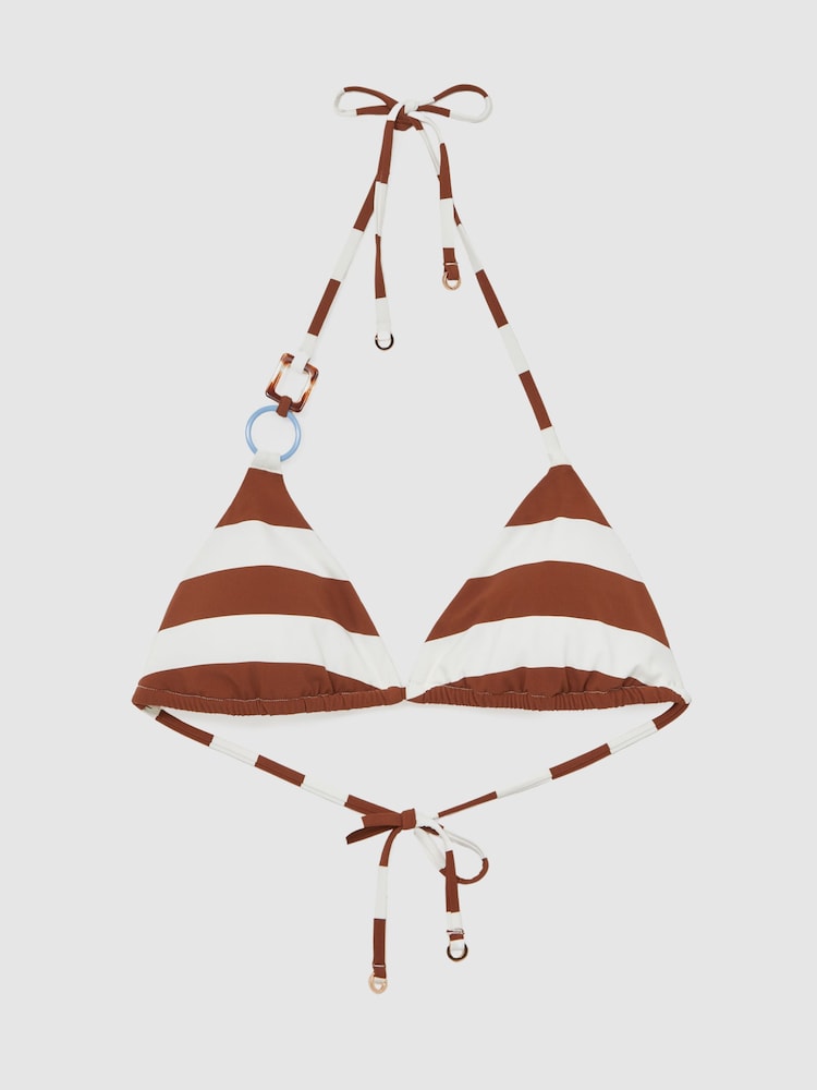 Reiss Navy/Brown Bridgette Stripe Halterneck Triangle Bikini Top - Image 2 of 6