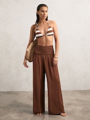 Reiss Navy/Brown Bridgette Stripe Halterneck Triangle Bikini Top - Image 4 of 6