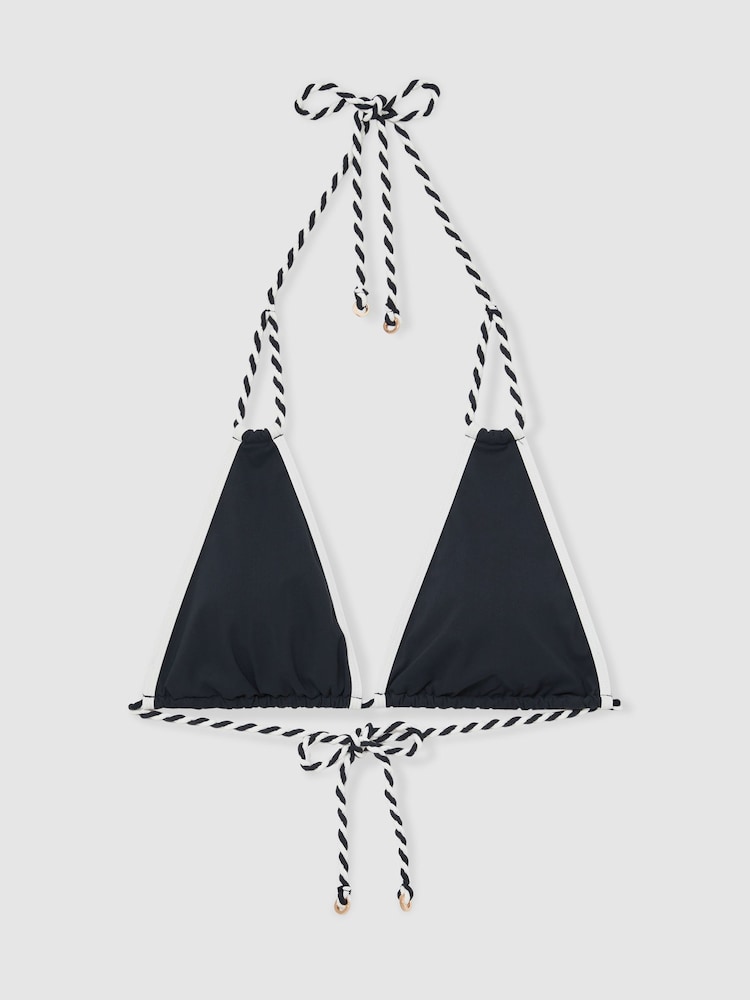 Reiss Navy/White Effie Triangle Twist-Strap Bikini Top - Image 2 of 7