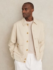 Reiss Light Stone Barry Cotton-Blend Button-Through Jacket - Image 1 of 5
