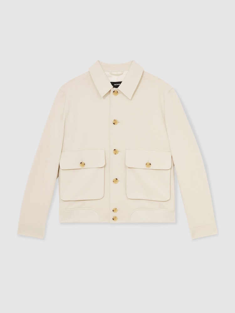 Reiss Light Stone Barry Cotton-Blend Button-Through Jacket - Image 2 of 5