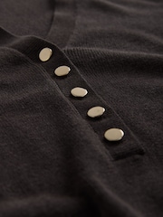 Chocolate Brown Soft Touch V-Neck Cotton Rich Knitted Polo Top - Image 7 of 8