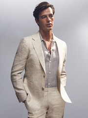 Reiss Stone Bloomfield Linen-Cotton Single-Breasted Suit Blazer Slim-Fit - Image 1 of 7