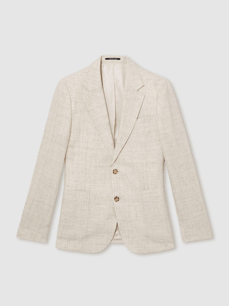 Reiss Stone Bloomfield Linen-Cotton Single-Breasted Suit Blazer Slim-Fit - Image 2 of 7