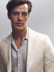 Reiss Stone Bloomfield Linen-Cotton Single-Breasted Suit Blazer Slim-Fit - Image 3 of 7