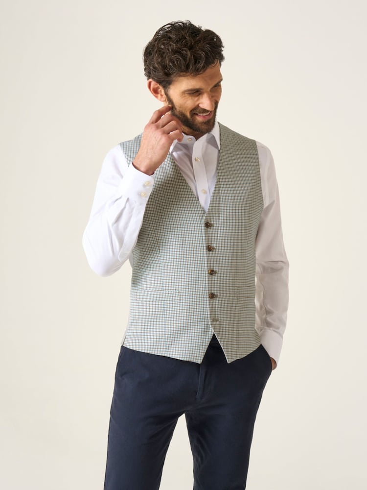 Skopes Grey Skopes Tailored Fit Puppytooth Check Carter Waistcoat - Image 1 of 3