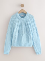 Azul claro - Wool Blend Cable Knit Crew Neck Jumper - Imagem 1 de 4