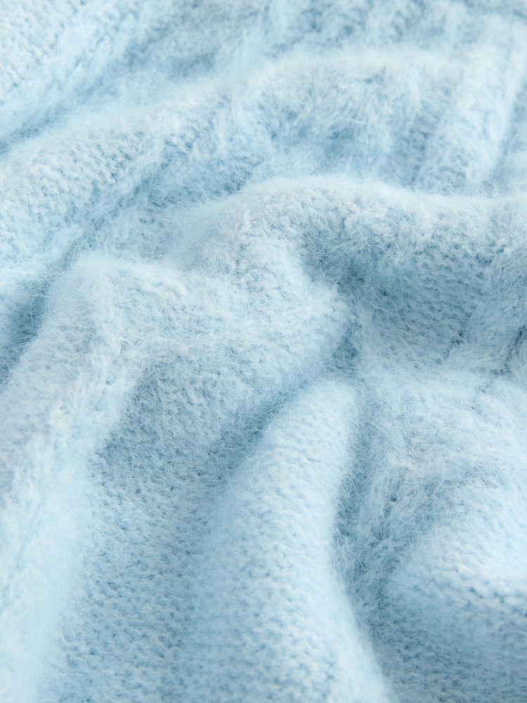 Light Blue Wool Blend Cable Knit Crew Neck Jumper - Image 2 of 4 Light Blue Wool Blend Cable Knit Crew Neck Jumper - Image 2 of 4