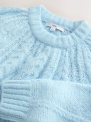 Azul claro - Wool Blend Cable Knit Crew Neck Jumper - Imagem 3 de 4