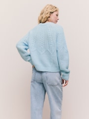 Light Blue Wool Blend Cable Knit Crew Neck Jumper - Image 5 of 9
