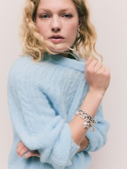 Light Blue Wool Blend Cable Knit Crew Neck Jumper - Image 6 of 9