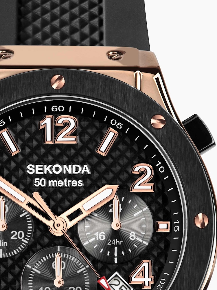 Sekonda Sports Mens 43mm Black Titan Watch with Black Silicone Strap & White Dial - Image 2 of 6