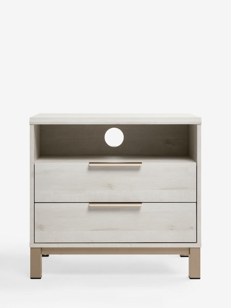 White Bronx Oak Effect 2 Drawer Wide Bedside Table - Image 1 of 4