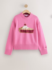 Bright Pink Pie Graphic Crew Neck Jumper With Wool - Image 6 of 10