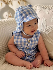 Purebaby Blue Gingham Linen Blend Legionnaires Hat - Image 1 of 3