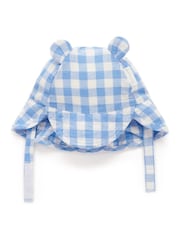 Purebaby Blue Gingham Linen Blend Legionnaires Hat - Image 2 of 3