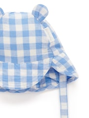 Purebaby Blue Gingham Linen Blend Legionnaires Hat - Image 3 of 3