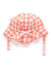 Purebaby Orange Coral Gingham Sun Hat - Image 2 of 4