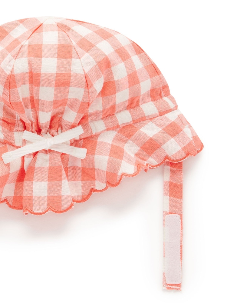 Purebaby Orange Coral Gingham Sun Hat - Image 4 of 4