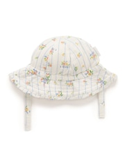 Purebaby Blue Floral Print 100% Cotton Ruffle Sunhat - Image 1 of 5