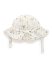 Purebaby Blue Floral Print 100% Cotton Ruffle Sunhat - Image 2 of 5